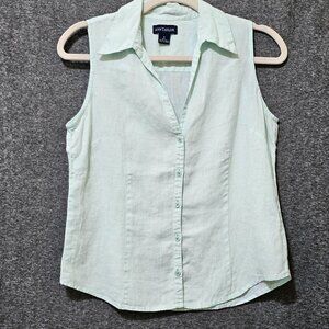 Ann Taylor Blouse Womens Size 8 100% Irish Linen Light Green Collared Sleeveless